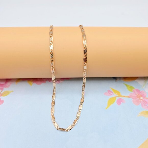 Textured Rose Gold Chain Necklace, 18+2 Inch, Gold Plated Brass, XPNL0104 - Picture 3 of 12